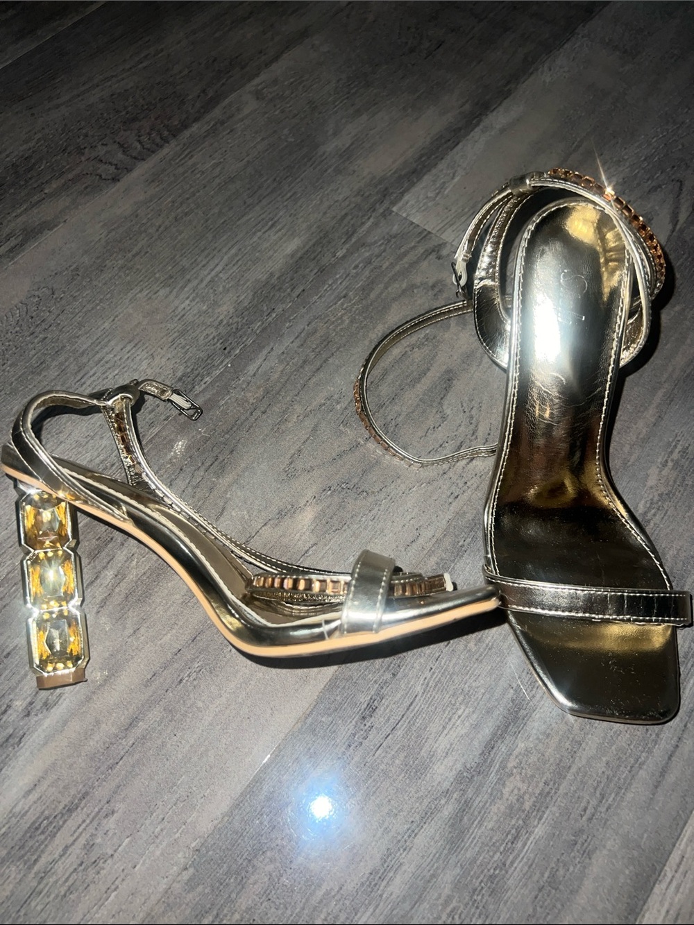 Metallic Gold Embellished Block-Heel Sandals for Women